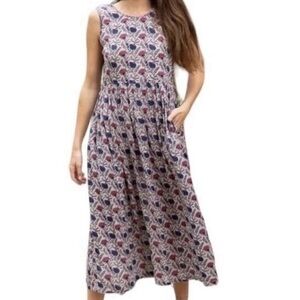Natural Life Midi Dress Floral Sleeveless Button Back Cotton Pockets